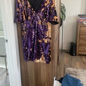Bardot Purple and Gold Sequin Mini Dress